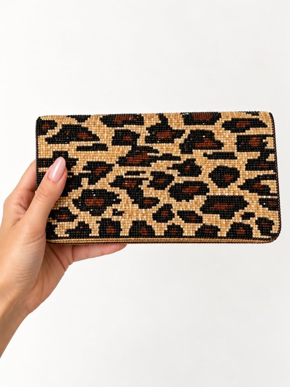 Neiman Marcus Beaded Leopard Print Clutch NWOT